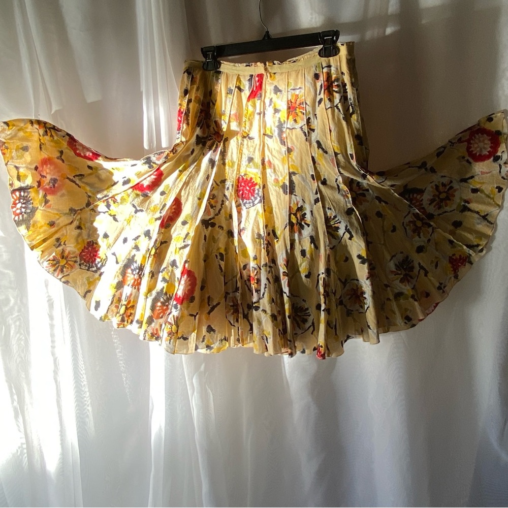 Nue Options 100% Cotton Yellow Floral A Line Skirt Womens 8P Cottage Whimsical